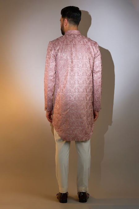 Shop_Kasbah_Pink Polyester Sequins, Embroidery Art Deco Sherwani _at_Aza_Fashions