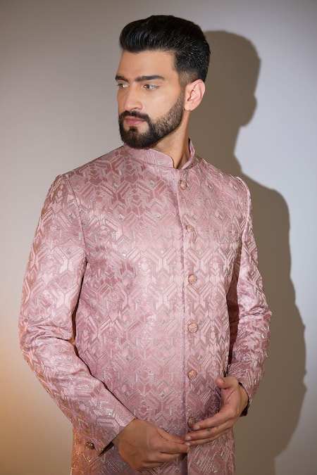 Buy_Kasbah_Pink Polyester Sequins, Embroidery Art Deco Sherwani _Online_at_Aza_Fashions