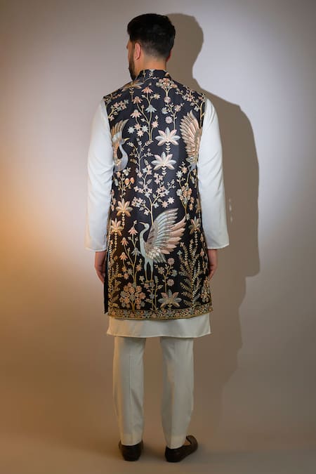 Kasbah Mughal Bagh Thread Embroidered Long Bundi 