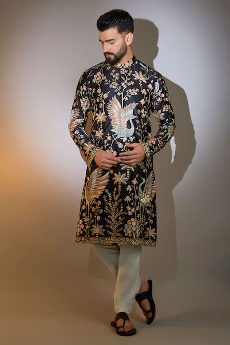 Kasbah_Black Polyester Zari, Sequins Bagh Embroidered Kurta _Online_at_Aza_Fashions