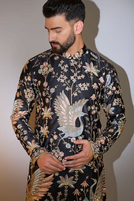 Buy_Kasbah_Black Polyester Zari, Sequins Bagh Embroidered Kurta _Online_at_Aza_Fashions