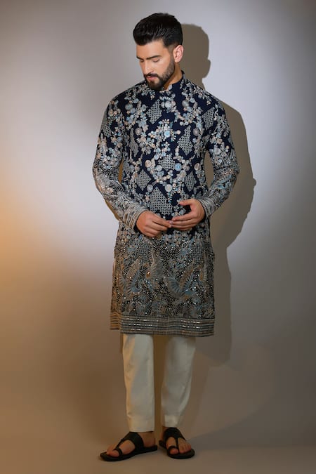 Kasbah Blue Georgette Zari, Sequins Persian Bloom Embroidered Kurta Online at Aza Fashions Kasbah_Blue Georgette Zari, Sequins Persian Bloom Embroidered Kurta _Online_at_Aza_Fashions