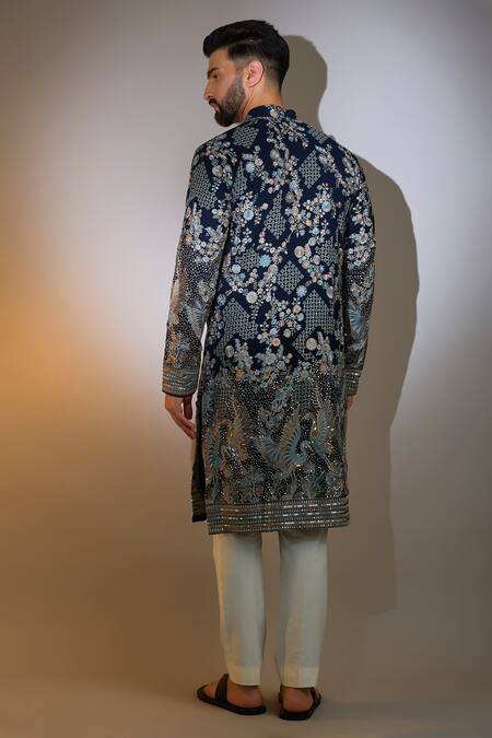 Shop Kasbah Blue Georgette Zari, Sequins Persian Bloom Embroidered Kurta at Aza Fashions Shop_Kasbah_Blue Georgette Zari, Sequins Persian Bloom Embroidered Kurta _at_Aza_Fashions