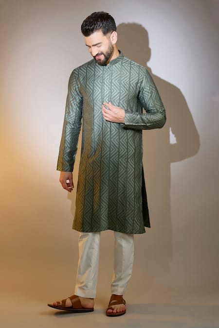 Buy Kasbah Green Silk Embroidery Chevron Kurta Online at Aza Fashions Buy_Kasbah_Green Silk Embroidery Chevron Kurta _Online_at_Aza_Fashions