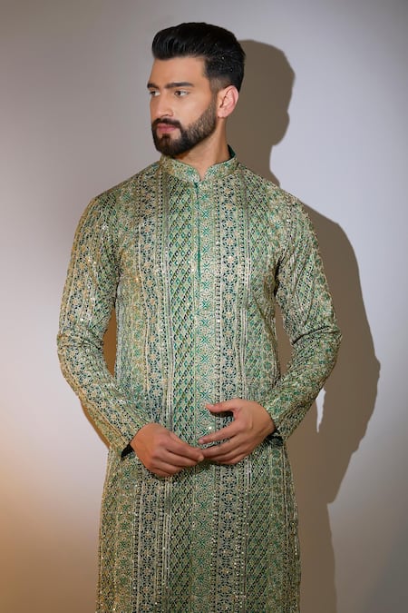Kasbah Green Georgette Zari, Sequins Embroidered Kurta Online at Aza Fashions Kasbah_Green Georgette Zari, Sequins Embroidered Kurta _Online_at_Aza_Fashions