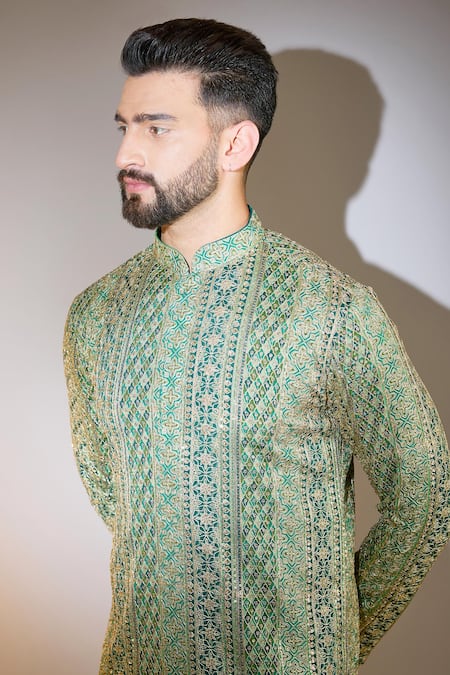 Buy Kasbah Green Georgette Zari, Sequins Embroidered Kurta Online at Aza Fashions Buy_Kasbah_Green Georgette Zari, Sequins Embroidered Kurta _Online_at_Aza_Fashions