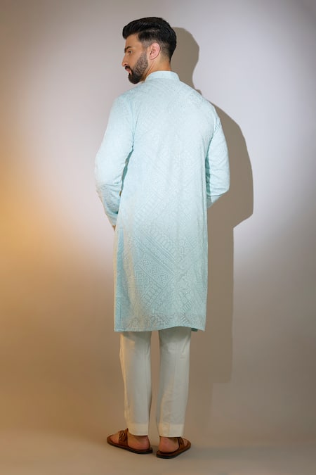 Shop_Kasbah_Blue Georgette Chains Floral Chikankari Embroidered Kurta _at_Aza_Fashions