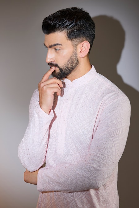 Buy_Kasbah_Pink Georgette Sequins, Embroidery Powder Chikankari Kurta _Online_at_Aza_Fashions