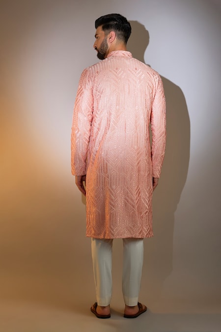 Kasbah Peach Geometric Embroidered Kurta 