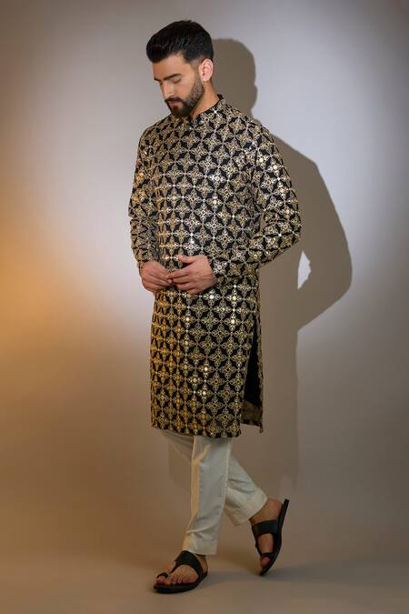 Kasbah_Black Georgette Mirrors, Zari Embroidered Kurta _Online_at_Aza_Fashions