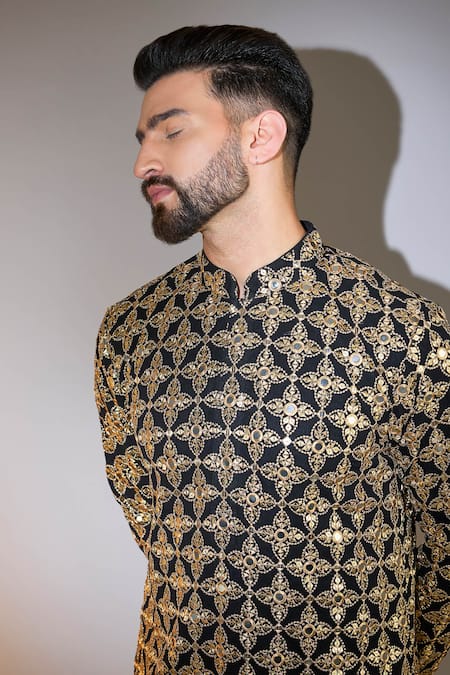 Buy_Kasbah_Black Georgette Mirrors, Zari Embroidered Kurta _Online_at_Aza_Fashions