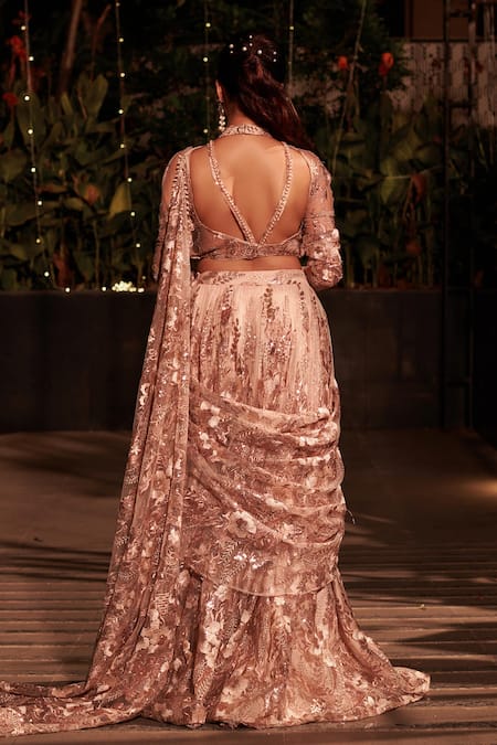 Jigar & Nikita Floral Embroidered Drape Lehenga Saree 