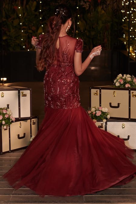 Jigar & Nikita Floral Sequin Embroidered Mermaid Gown 