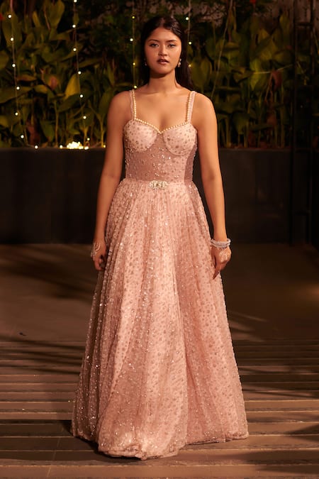Buy Jigar & Nikita Pink Net Cut Work, Sequins, Pearls Sweetheart Neck Cutdana Embroidered Gown Online at Aza Fashions Buy_Jigar & Nikita_Pink Net Cut Work, Sequins, Pearls Sweetheart Neck Cutdana Embroidered Gown _Online_at_Aza_Fashions