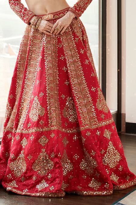 Jigar & Nikita Red Net, Silk Pearls, Sequins, Cut Work, Zari And Embroidered Bridal Lehenga Set at Aza Fashions Jigar & Nikita_Red Net, Silk Pearls, Sequins, Cut Work, Zari And Embroidered Bridal Lehenga Set _at_Aza_Fashions