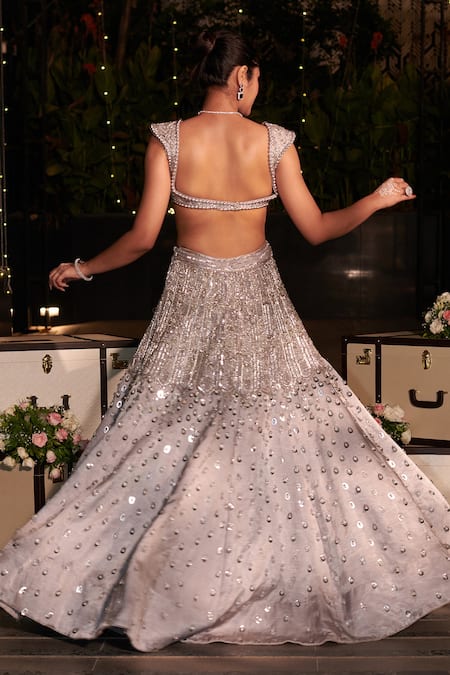 Jigar & Nikita Embroidered Grey Lehenga Set 