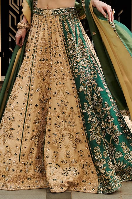 Buy_Jigar & Nikita_Multi Color Silk Pearls Plunge Neck Botanical Embroidered Lehenga Set _Online_at_Aza_Fashions