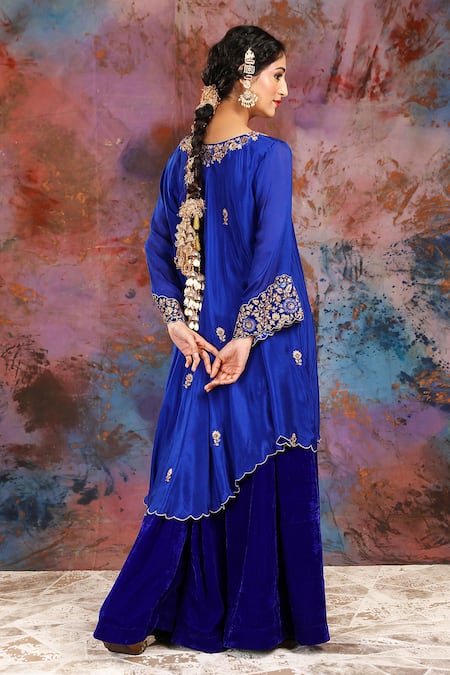 House Of Supriya Floral Embroidered Kurta & Solid Sharara 