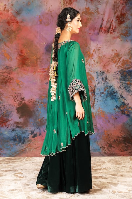House Of Supriya Floral Embroidered Asymmetric Kurta & Sharara 