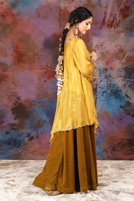 House Of Supriya Floral Embroidered Asymmetric Kurta & Sharara 