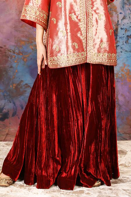 House Of Supriya_Rose Gold Tissue, Velvet Sequins, Paisley Embroidered Jacket And Sharara Set _Online_at_Aza_Fashions