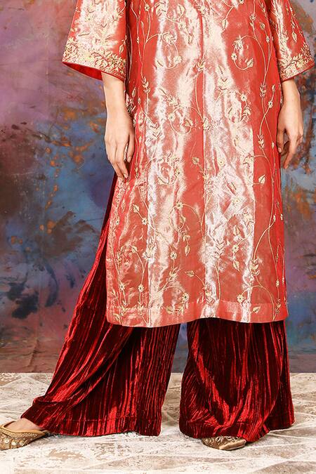 House Of Supriya Rose Gold Tissue, Velvet Sequins, Floral Vine Embroidered Kurta And Sharara Set Online at Aza Fashions House Of Supriya_Rose Gold Tissue, Velvet Sequins, Floral Vine Embroidered Kurta And Sharara Set _Online_at_Aza_Fashions
