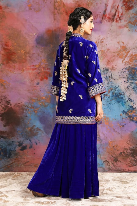 House Of Supriya Paisley Velvet Jacket & Sharara Set 
