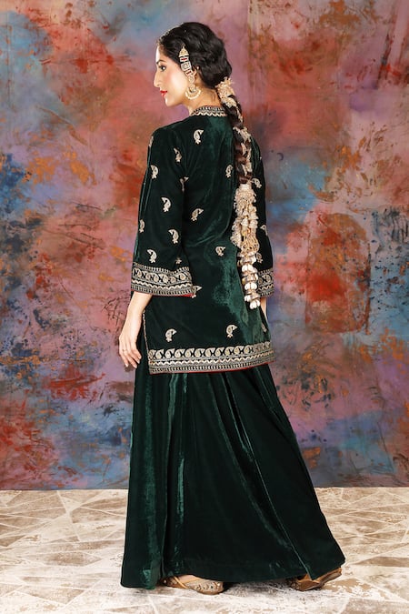 House Of Supriya Paisley Embroidered Velvet Jacket & Sharara 