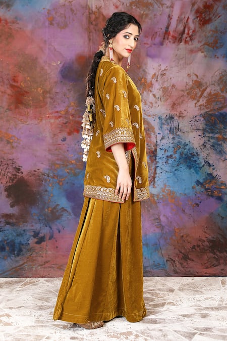 House Of Supriya Zari Embroidered Velvet Jacket & Sharara Set 