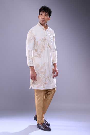 Arihant Rai Sinha_Cream Polyester, Silk Embroidery Floral Aari Kurta Set _at_Aza_Fashions