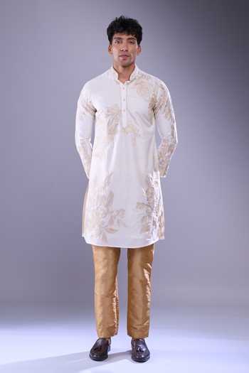 Buy_Arihant Rai Sinha_Cream Polyester, Silk Embroidery Floral Aari Kurta Set 