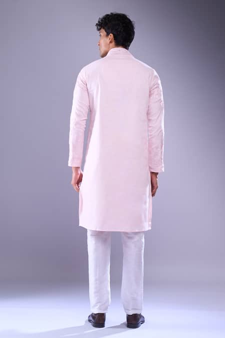 Shop Arihant Rai Sinha Pink Linen Embroidery Floral Aari Kurta Set at Aza Fashions Shop_Arihant Rai Sinha_Pink Linen Embroidery Floral Aari Kurta Set _at_Aza_Fashions