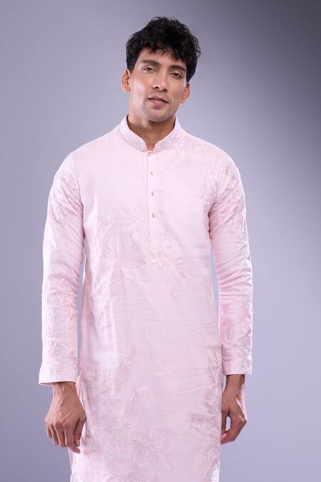 Arihant Rai Sinha Pink Linen Embroidery Floral Aari Kurta Set at Aza Fashions Arihant Rai Sinha_Pink Linen Embroidery Floral Aari Kurta Set _at_Aza_Fashions