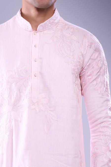 Buy Arihant Rai Sinha Pink Linen Embroidery Floral Aari Kurta Set Buy_Arihant Rai Sinha_Pink Linen Embroidery Floral Aari Kurta Set
