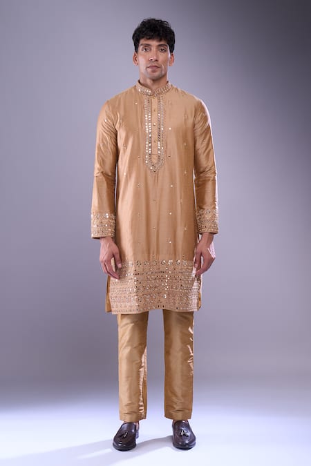 Buy_Arihant Rai Sinha_Brown Polyester, Silk Mirrors Embroidered Kurta And Pant Set _Online_at_Aza_Fashions