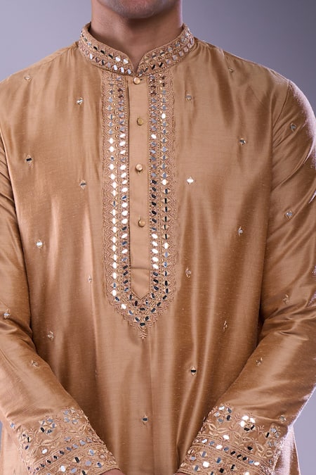 Shop_Arihant Rai Sinha_Brown Polyester, Silk Mirrors Embroidered Kurta And Pant Set _Online_at_Aza_Fashions