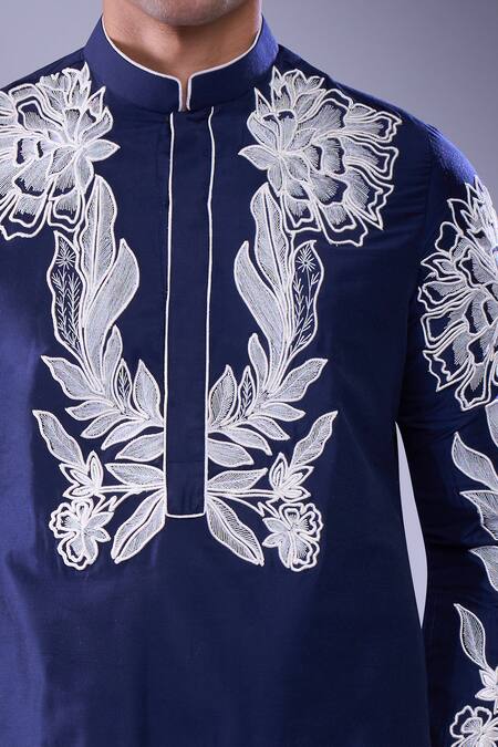 Shop_Arihant Rai Sinha_Blue Polyester, Silk Embroidery Floral Vine Kurta Set _Online_at_Aza_Fashions