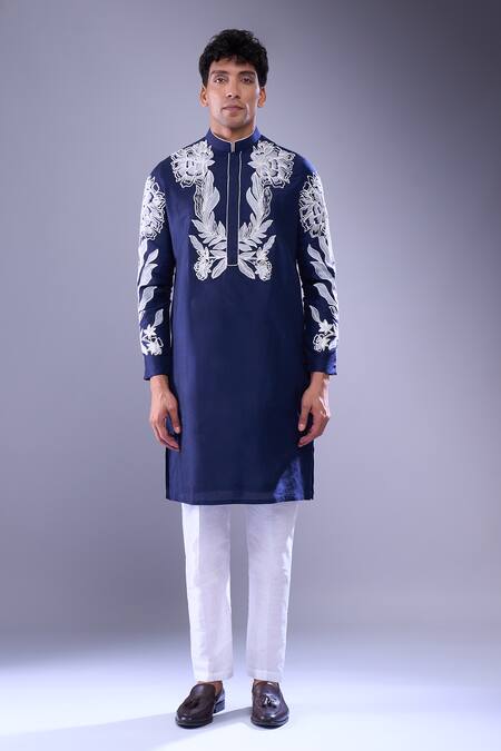 Arihant Rai Sinha_Blue Polyester, Silk Embroidery Floral Vine Kurta Set _at_Aza_Fashions