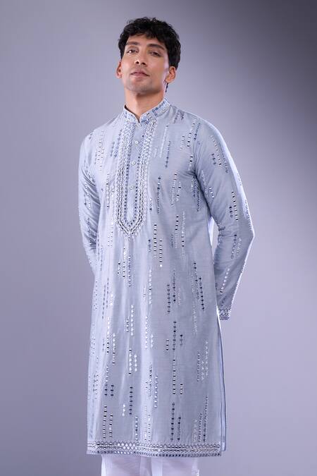 Shop Arihant Rai Sinha Gray Polyester, Silk Mirrors Geometric Embroidered Kurta Set Online at Aza Fashions Shop_Arihant Rai Sinha_Gray Polyester, Silk Mirrors Geometric Embroidered Kurta Set _Online_at_Aza_Fashions