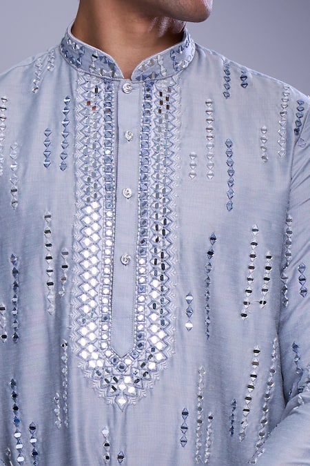 Arihant Rai Sinha Gray Polyester, Silk Mirrors Geometric Embroidered Kurta Set at Aza Fashions Arihant Rai Sinha_Gray Polyester, Silk Mirrors Geometric Embroidered Kurta Set _at_Aza_Fashions