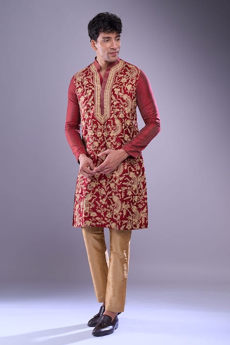 Buy Arihant Rai Sinha Maroon Polyester, Silk Embroidery Floral Garden Kurta Set Online at Aza Fashions Buy_Arihant Rai Sinha_Maroon Polyester, Silk Embroidery Floral Garden Kurta Set _Online_at_Aza_Fashions