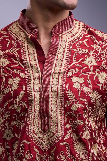 Shop Arihant Rai Sinha Maroon Polyester, Silk Embroidery Floral Garden Kurta Set Online at Aza Fashions Shop_Arihant Rai Sinha_Maroon Polyester, Silk Embroidery Floral Garden Kurta Set _Online_at_Aza_Fashions