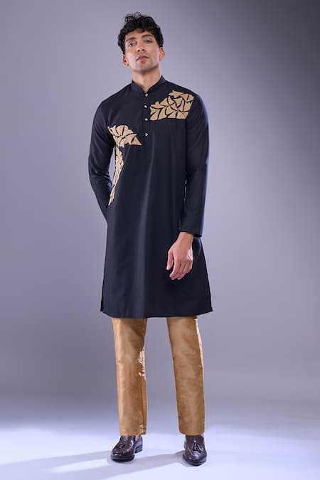 Buy_Arihant Rai Sinha_Black Cotton, Silk Embroidery Abstract Kurta And Pant Set _Online_at_Aza_Fashions