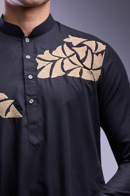 Shop_Arihant Rai Sinha_Black Cotton, Silk Embroidery Abstract Kurta And Pant Set _Online_at_Aza_Fashions