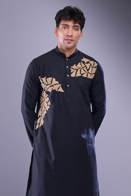 Arihant Rai Sinha_Black Cotton, Silk Embroidery Abstract Kurta And Pant Set _at_Aza_Fashions
