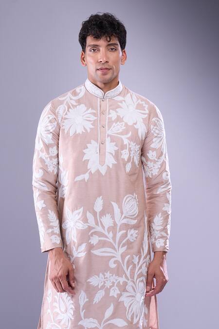 Shop Arihant Rai Sinha Peach Polyester, Silk Embroidery Flower Bloom Kurta Set Online at Aza Fashions Shop_Arihant Rai Sinha_Peach Polyester, Silk Embroidery Flower Bloom Kurta Set _Online_at_Aza_Fashions