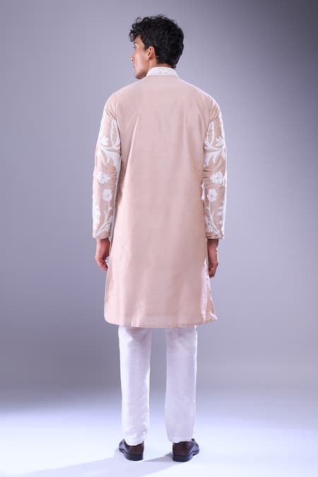 Shop Arihant Rai Sinha Peach Polyester, Silk Embroidery Flower Bloom Kurta Set at Aza Fashions Shop_Arihant Rai Sinha_Peach Polyester, Silk Embroidery Flower Bloom Kurta Set _at_Aza_Fashions