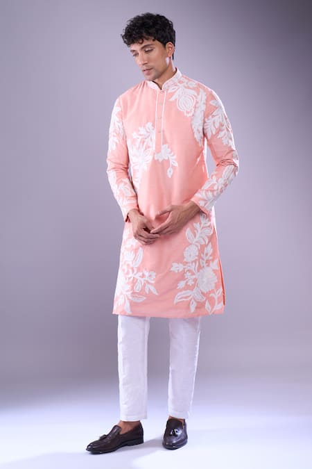 Arihant Rai Sinha Pink Polyester, Silk Embroidery Floral Aari Kurta Set at Aza Fashions Arihant Rai Sinha_Pink Polyester, Silk Embroidery Floral Aari Kurta Set _at_Aza_Fashions