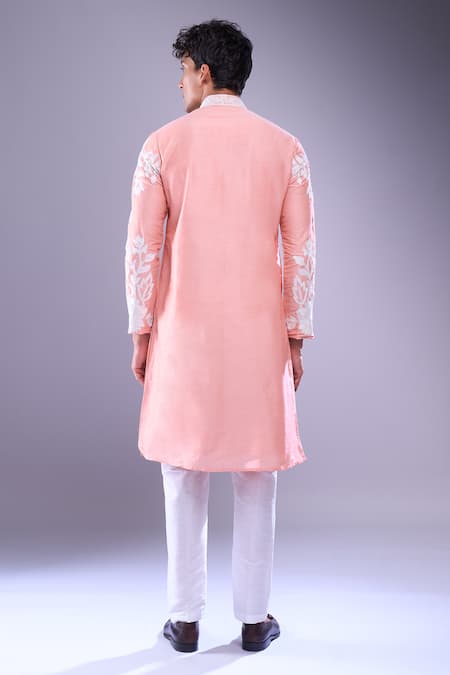 Shop Arihant Rai Sinha Pink Polyester, Silk Embroidery Floral Aari Kurta Set at Aza Fashions Shop_Arihant Rai Sinha_Pink Polyester, Silk Embroidery Floral Aari Kurta Set _at_Aza_Fashions