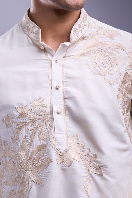Shop Arihant Rai Sinha Cream Polyester, Silk Embroidery Floral Aari Kurta Set Online at Aza Fashions Shop_Arihant Rai Sinha_Cream Polyester, Silk Embroidery Floral Aari Kurta Set _Online_at_Aza_Fashions